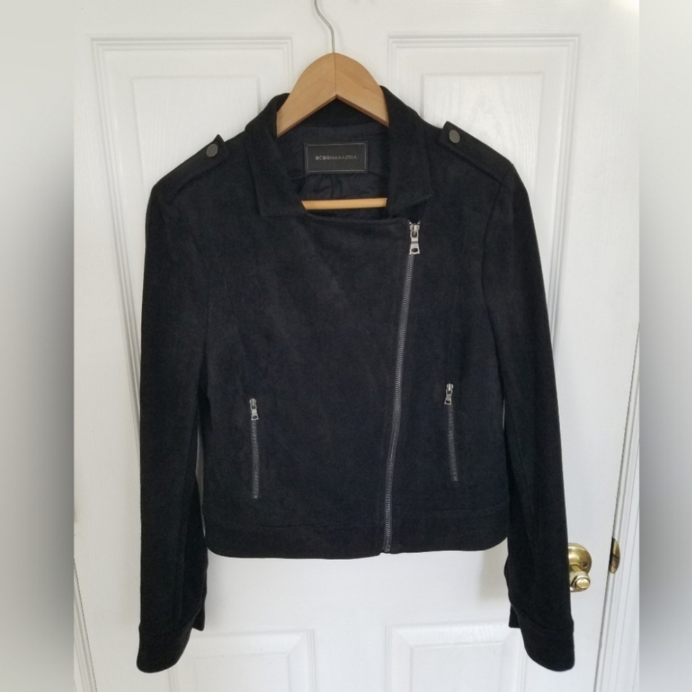 BCBGMAXAZRIA Christian Moto Jacket Coat Faux Suede Black Size Small